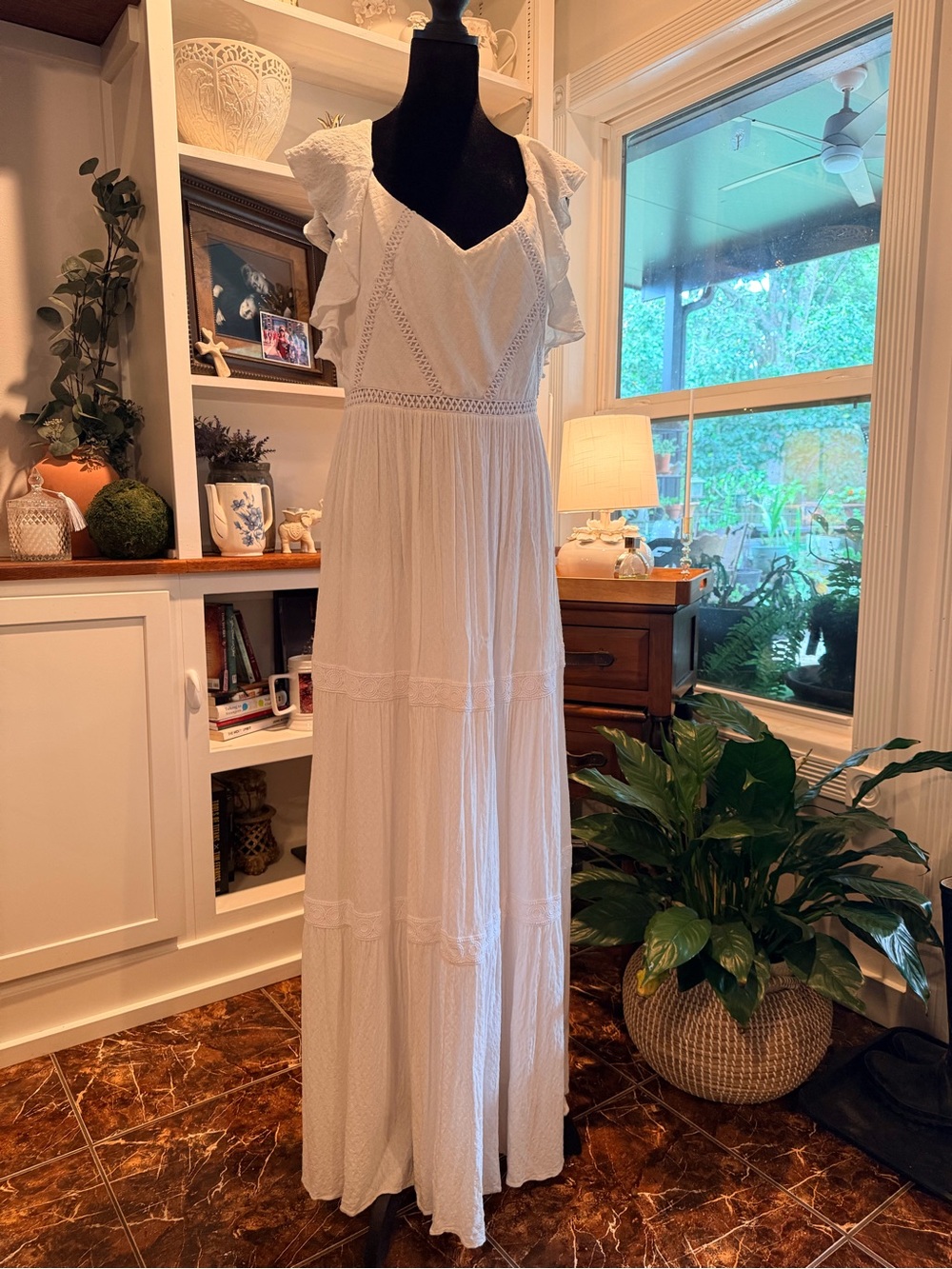 Lilly Pulitzer White Eyelet Maxi Dress with Flutter Sleeves